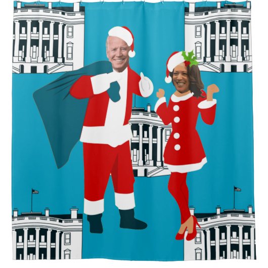joe biden santa kamala harris blauw wit huis douchegordijn (Voorkant)