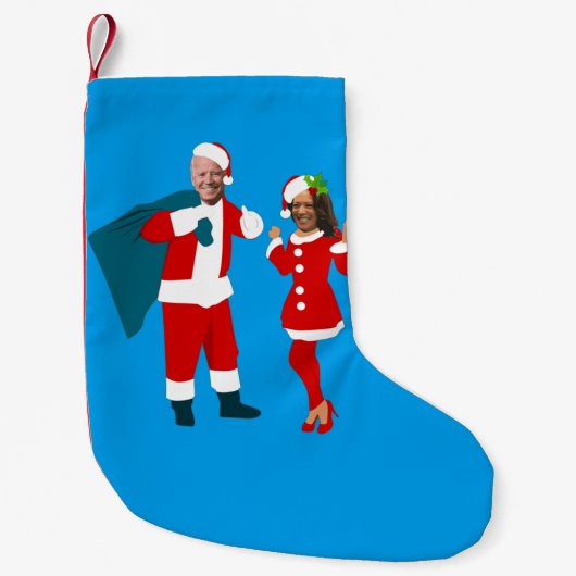 joe biden santa kamala harris blue kermas kleine kerstsok (Voorkant)