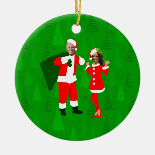 joe biden santa kamala harris kerstbomen keramisch ornament (Voorkant)