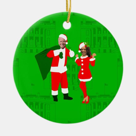 joe biden santa kamala harris kerstmis keramisch ornament (Voorkant)