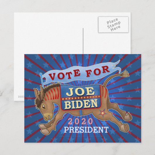 Joe Biden voor President 2020-Democraat Donkey Briefkaart (Voorkant / Achterkant)