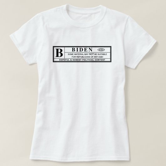 Joe Biden-waarschuwingslabel T-shirt (Design voorkant)