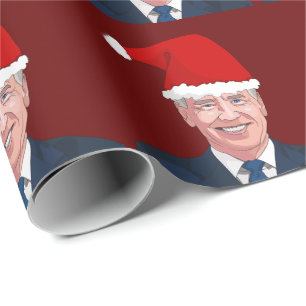 JOE BIDEN WEARING SANTA HAT WRAPPING PAPER CADEAUPAPIER