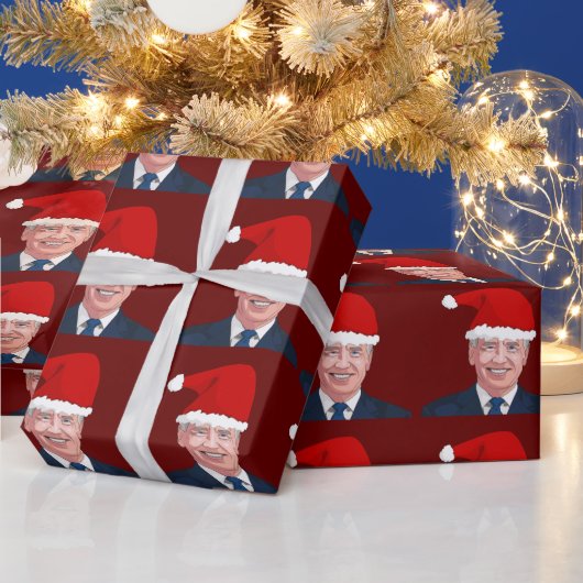 JOE BIDEN WEARING SANTA HAT WRAPPING PAPER CADEAUPAPIER (Feestdagen)