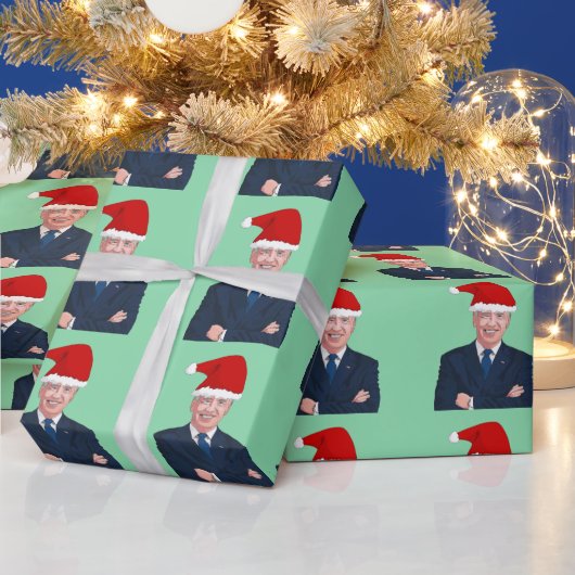 JOE BIDEN WEARING SANTA HAT WRAPPING PAPER CADEAUPAPIER (Feestdagen)