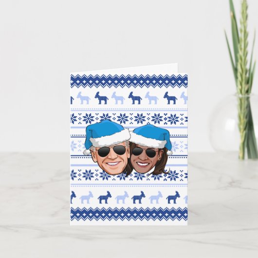 Joe en Kamala Blauw Kerstmis Kaart (Voorkant)