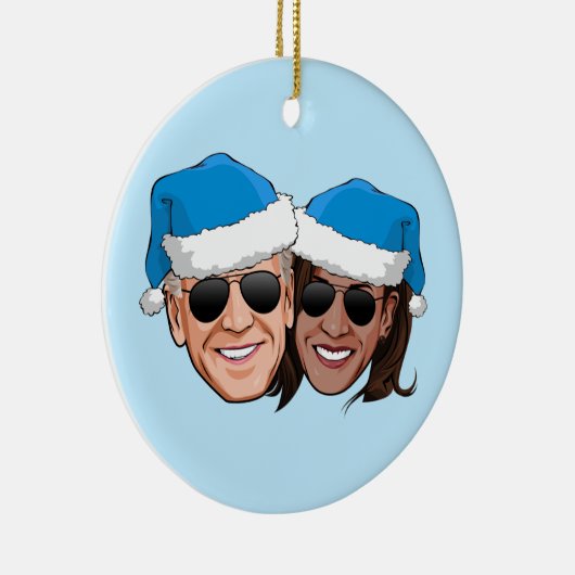 Joe en Kamala Blue Kerstmis Keramisch Ornament (Rechts)