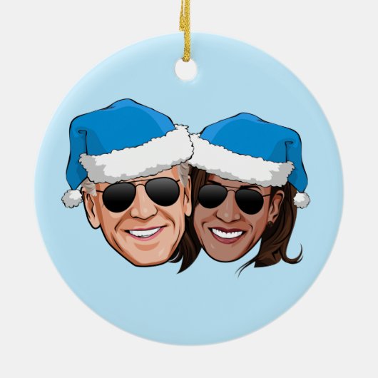 Joe en Kamala Blue Kerstmis Keramisch Ornament (Achterkant)