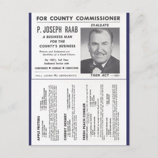 Joe Raab's Orchard Recipes & Political Ad Briefkaart (Voorkant)