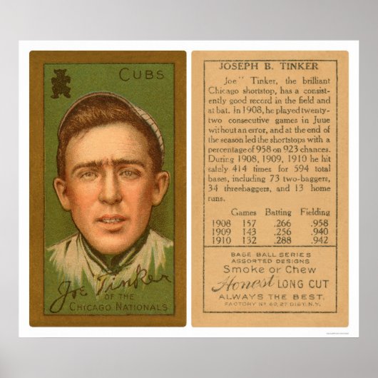 Joe Tinker Cubs Baseball 1911 Poster (Voorkant)