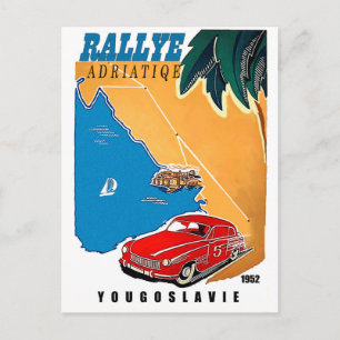Joegoslavië, Adriatische rally, klassieke auto,  Briefkaart