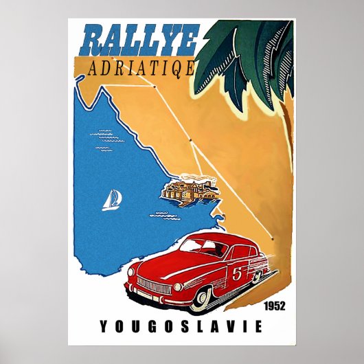 Joegoslavië, Adriatische rally, klassieke auto,  Poster (Voorkant)