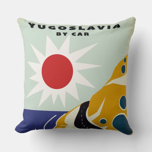 Joegoslavië Per Auto vintage reisposter Canvas Pri Kussen (Voorkant)