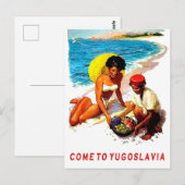Joegoslavië, vrouw op het strand met fruitverkoper briefkaart (Voorkant / Achterkant)