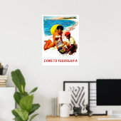 Joegoslavië, vrouw op het strand met fruitverkoper poster (Thuiskantoor)