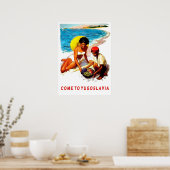 Joegoslavië, vrouw op het strand met fruitverkoper poster (Keuken)