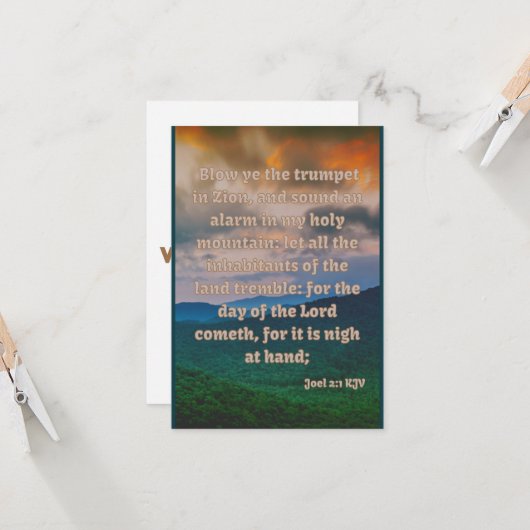 Joel 2:1 KJV Bijbelse Pic Flat Wenskaart Kaart (Voorkant / Achterkant in situ)