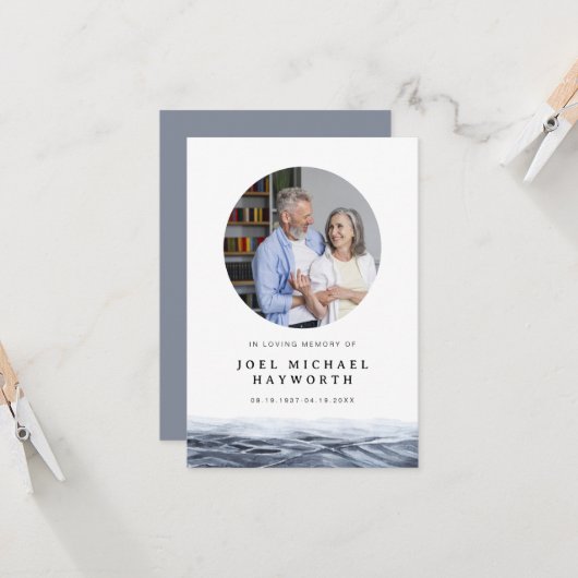 JOEL Minimalist Ocean Water Funeral Kaart (Voorkant / Achterkant in situ)