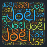 Joel Vierkante Sticker<br><div class="desc">Joel. Show and wear this popular beautiful male first name designed as colorful wordcloud made of horizontal and vertical cursive hand lettering typography in different sizes and adorable fresh coBijgevolg. Wear your positieve french name or show the world whom you love or is geweldig. Merch with this soft text artwork...</div>