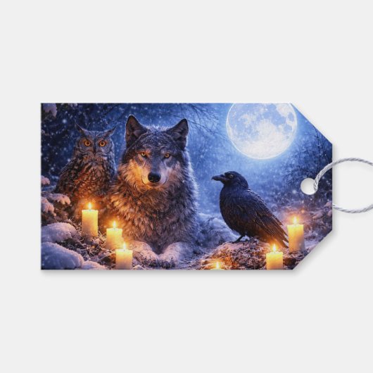 Joel Winter Zonnewende Wolf Uil en Raaf Cadeaulabel (Voorkant (Horizontaal))