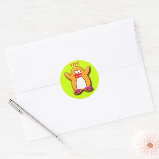 Joepie! Happy Penguin Ronde Sticker (Envelop)