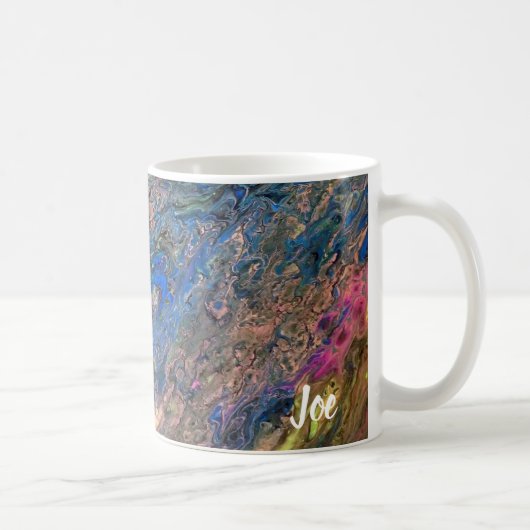 Joe's Abstracte kunst - Blauw en roze - Koffiebeke Koffiemok (Rechts)