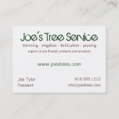 Joe's Tree Service Card Visitekaartje (Achterkant)