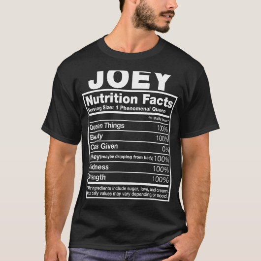 Joey Nutrition Facts Joey Name Birthday Shirt (Voorkant)