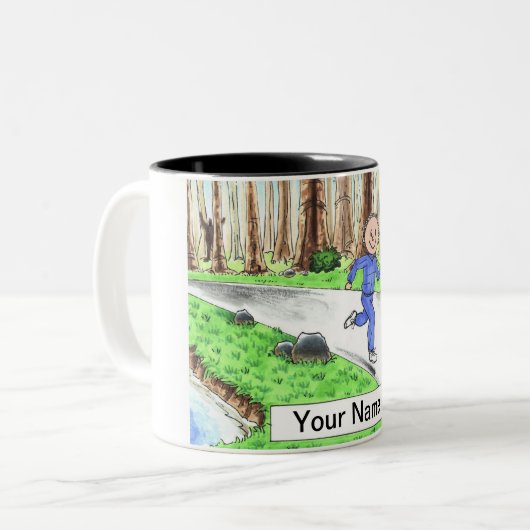 Jogger - Mannelijke Cartoon door PrintedPerfection Tweekleurige Koffiemok (Voorkant links)