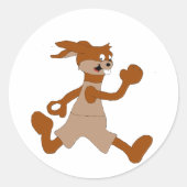 Jogging Cartoon Rabbit Ronde Sticker (Voorkant)