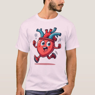 Jogging Heart Character Cartoon T-shirt