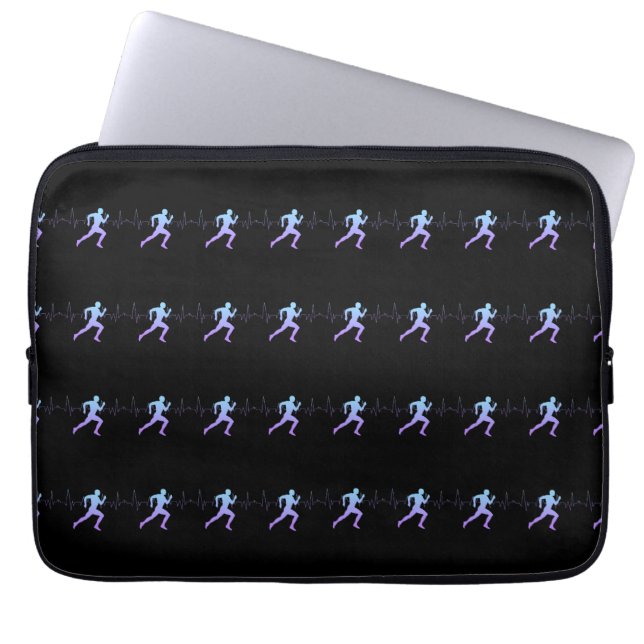 Jogging - Runners Silhouette met hartslag Black Laptop Sleeve (Voorkant)