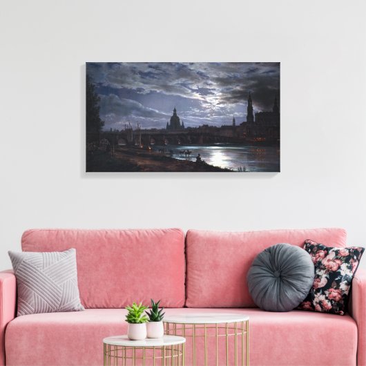 Johan Christian Dahl View of Dresden by Moonlight Canvas Afdruk (Insitu (Woonkamer))