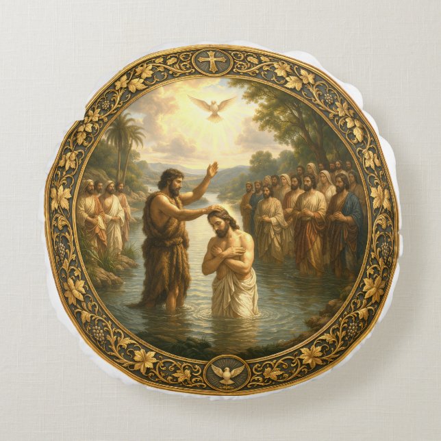 Johan De Doper  Rond Kussen (Voorkant)
