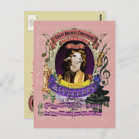 Johann Alpacabel Alpaca Animal Composer Pachelbel Briefkaart (Voorkant / Achterkant)