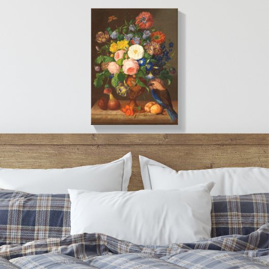 Johann Georg Seitz  Bloedstuk met vogel Canvas Afdruk (Insitu (Slaapkamer))