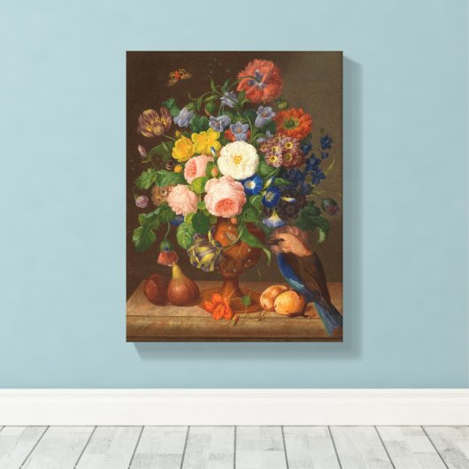 Johann Georg Seitz  Bloedstuk met vogel Canvas Afdruk (Insitu (Houten vloer))