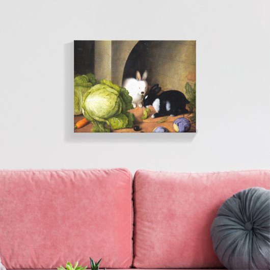Johann Georg Seitz Vegetable still Life with Bunny Canvas Afdruk (Insitu (Woonkamer))