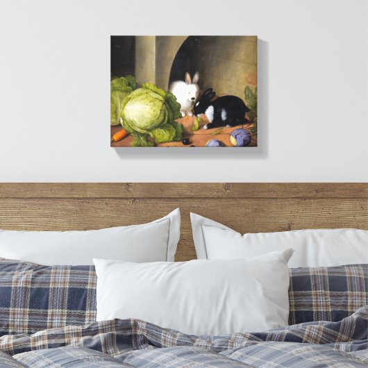 Johann Georg Seitz Vegetable still Life with Bunny Canvas Afdruk (Insitu (Slaapkamer))