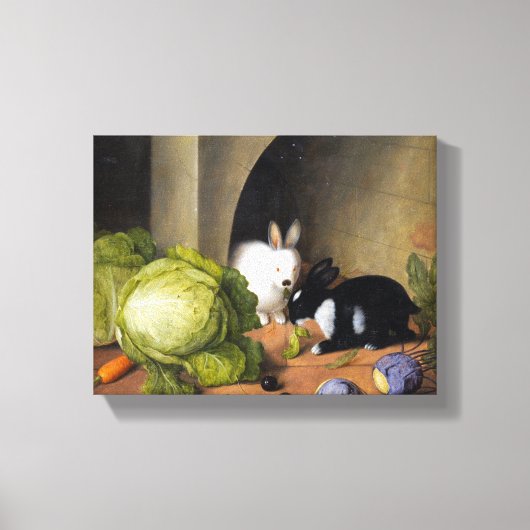 Johann Georg Seitz Vegetable still Life with Bunny Canvas Afdruk (Voorkant)