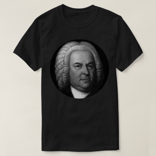 Johann Sebastian Bach Black en White Portrait Sti T-shirt (Design voorkant)
