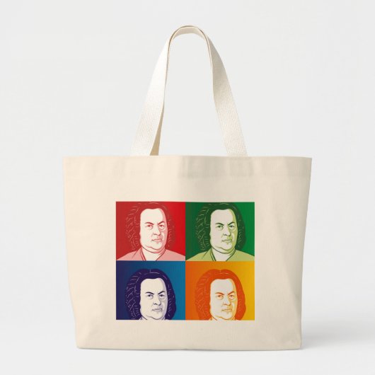 Johann Sebastian Bach im Cartoon Stil Grote Tote Bag (Voorkant)