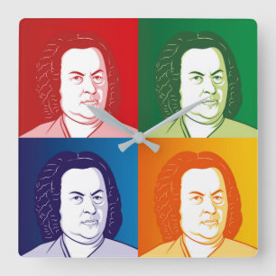 Johann Sebastian Bach im Cartoon Stil Vierkante Klok