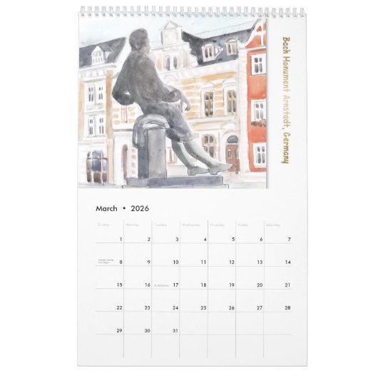Johann Sebastian Bach Monumenten, Waterverf stijl Kalender (Mar 2026)