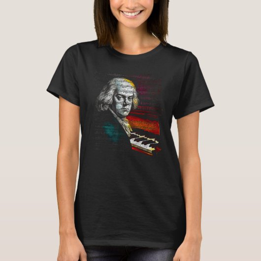 Johann Sebastian Bach Music Pianist T-shirt (Voorkant)