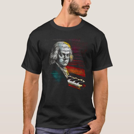 Johann Sebastian Bach Music Pianist T-shirt (Voorkant)