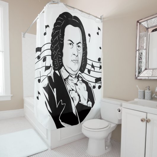 Johann Sebastian Bach Portrait / Bust met notities Douchegordijn (In situ)