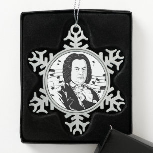 Johann Sebastian Bach Portrait / Bust met notities Tin Sneeuwvlok Ornament