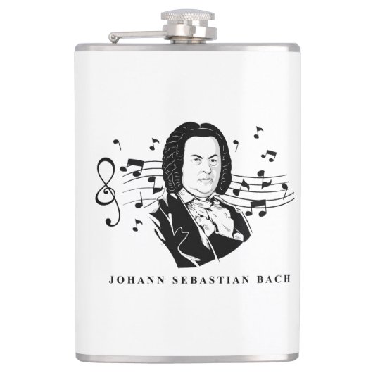 Johann Sebastian Bach Portrait en Bust met notitie Heupfles (Voorkant)