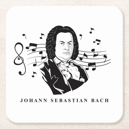 Johann Sebastian Bach Portrait en Bust met notitie Kartonnen Onderzetters (Voorkant)